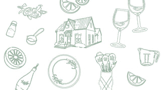 Series of cooking related illustrations in a pattern