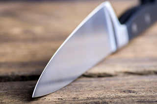 Close up of a chefs knife.